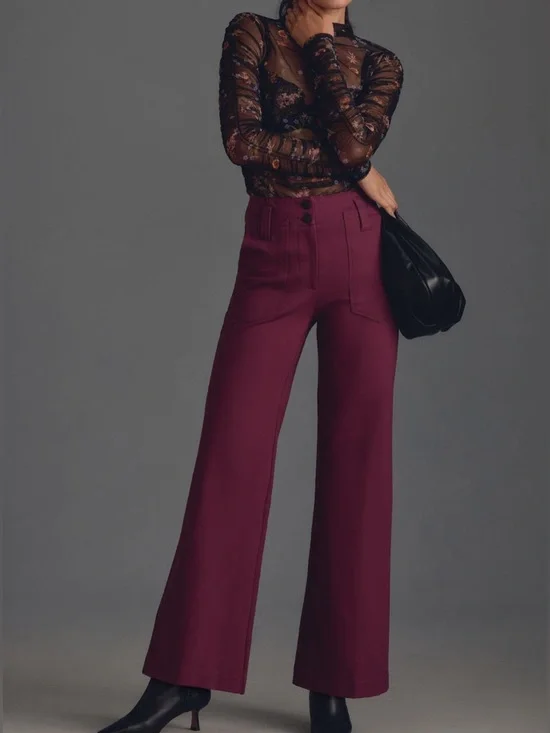 Anthropologie Maeve The Naomi Ponte Wide-Leg Flare Pants in Plum - Picture 1 of 8